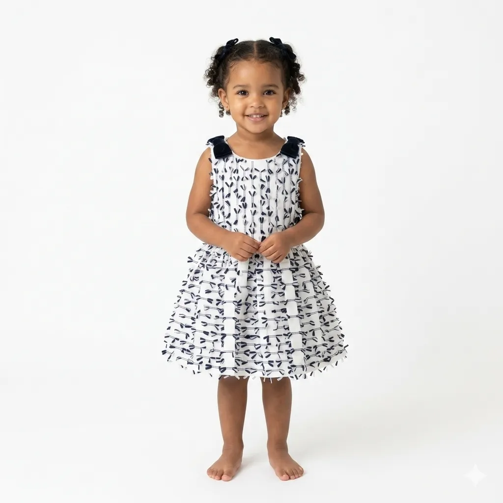 Robe à Pompons et Nœuds Marine (4Y)