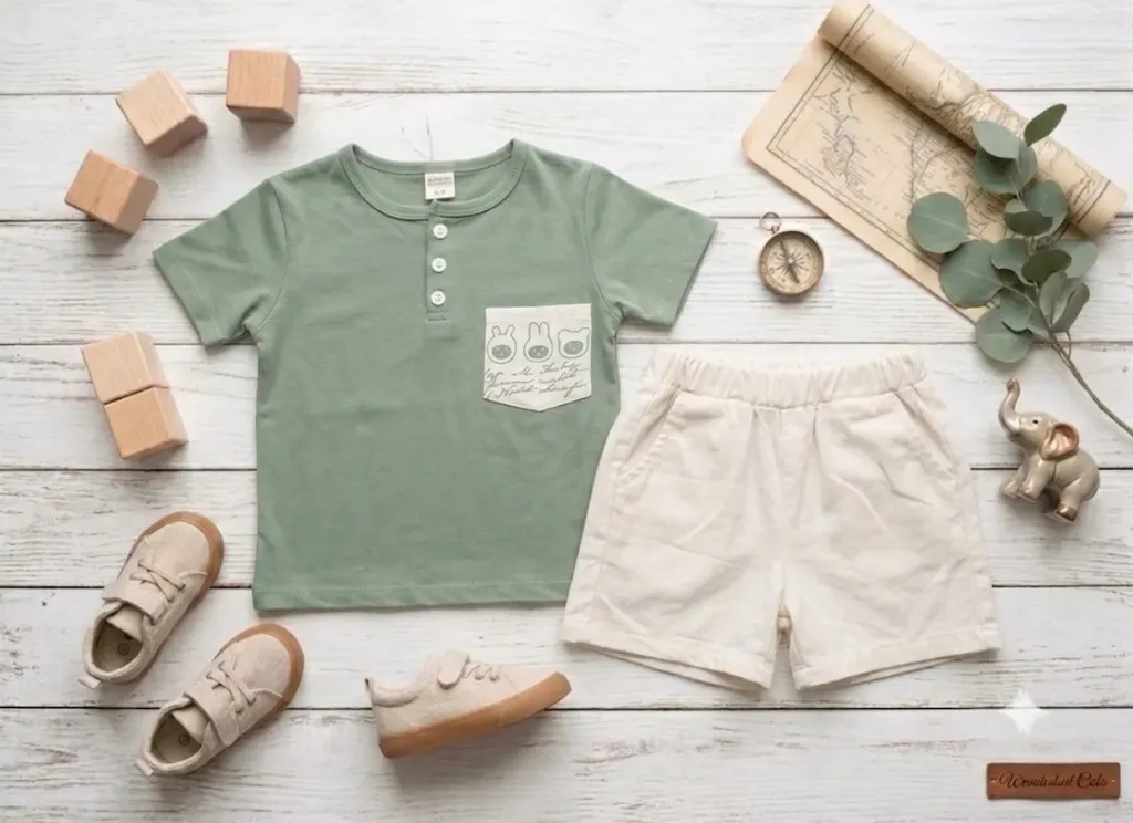 Ensemble Henley et Short à Poche (Vert, 2Y)