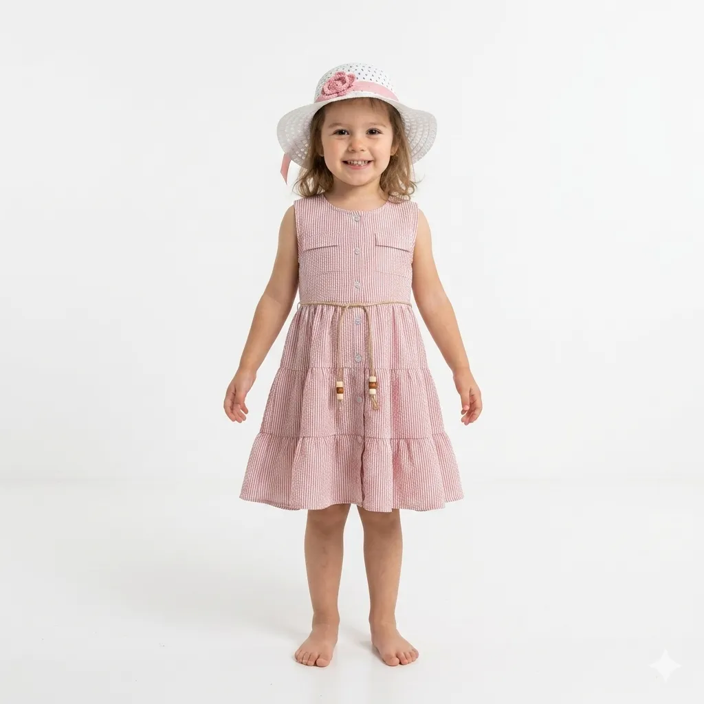Robe à Rayures à Volants (Rose, 8Y)