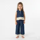 Ensemble Top en Jean Foncé à Col et Short à Volants