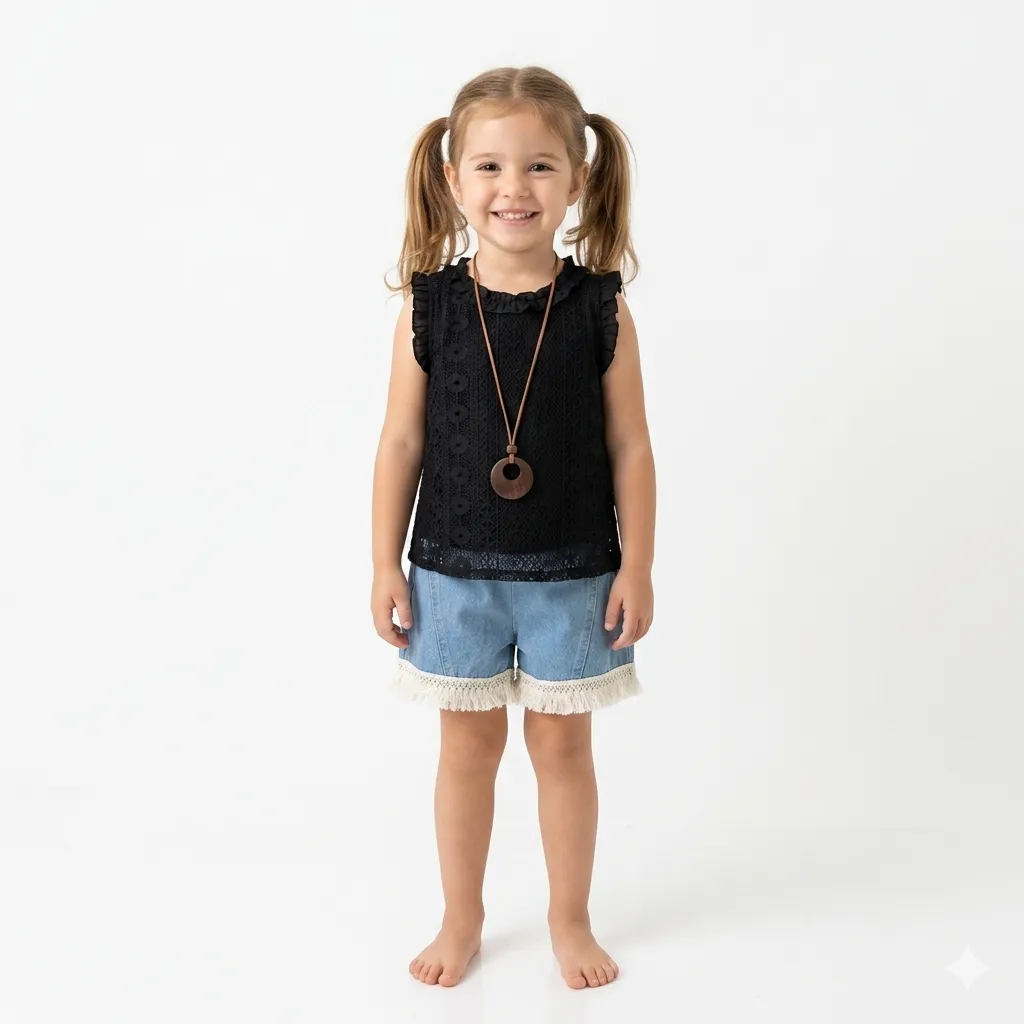Ensemble Top en Dentelle et Short en Jean (2Y)